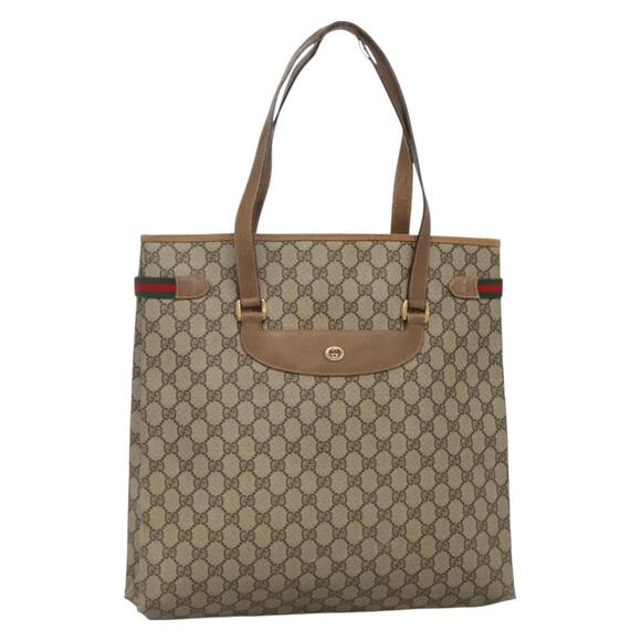 GUCCI GG Supreme Web Sherry Line Tote Bag Pvc Beige Gold 39 02 091 - Picture 1 of 16
